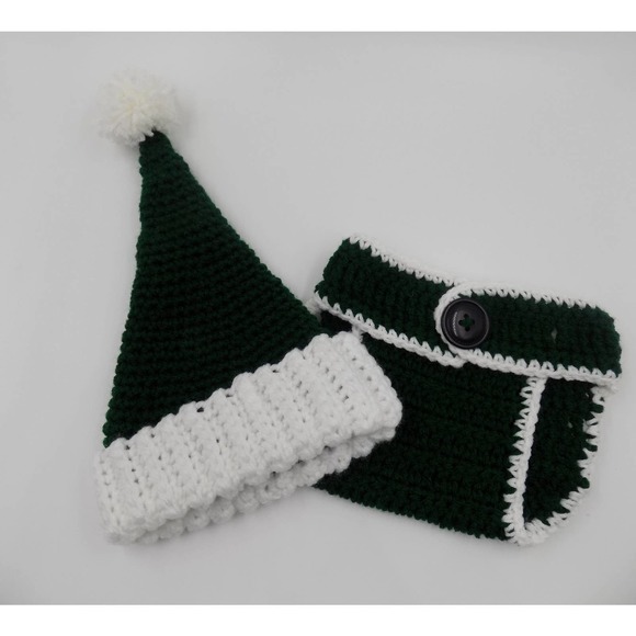 Santa Hat, Crochet Hat and Diaper Cover Set - Picture 4 of 10